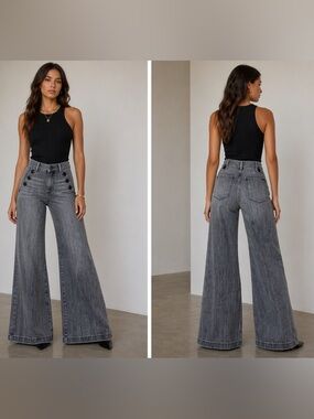 White House Black Market Mariner Sailor’s Wide Leg Black Jeans size 8
